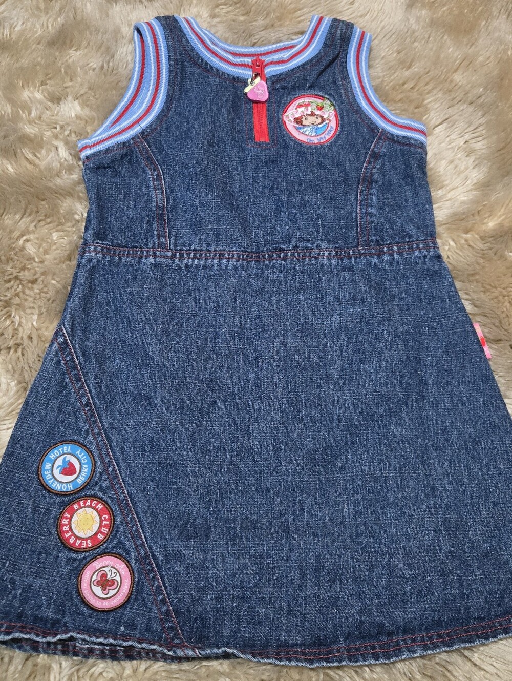 Vintage Y2K 2004 Strawberry Shortcake 4T Denim Embroidered Dress Girls
